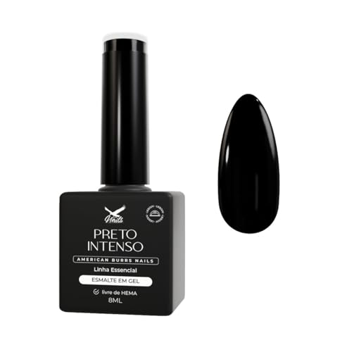 Esmalte em Gel, Preto Intenso, HEMA-Free, 8ml - American Burrs Nails