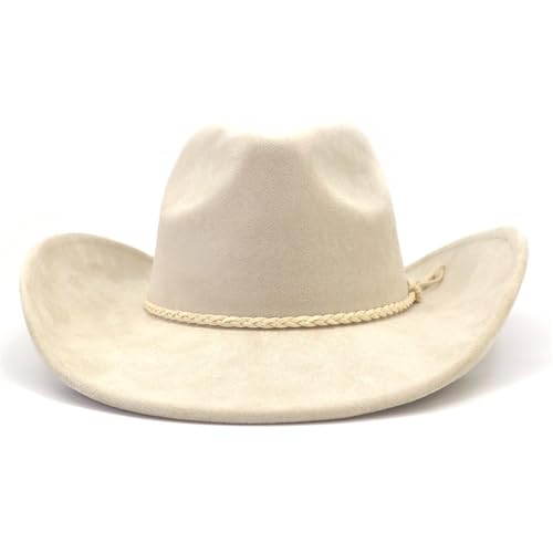 Image of Western Cowboy Hat for Women Men Classic Fedora Hats Wide Brim Suede Cowboy Hat for Women with Buckle Belt
