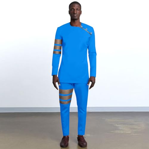 Men`s Suits Gold Button Long Sleeve Embroidery Shirts and Pants 2 Piece Set Plus Size Outfits African Clothes2