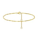 LADYGD Gold Anklets for Women, 14K Gold Plated Ankle Bracelets Adjustable 1.5mm Bar Link Anklet Simp