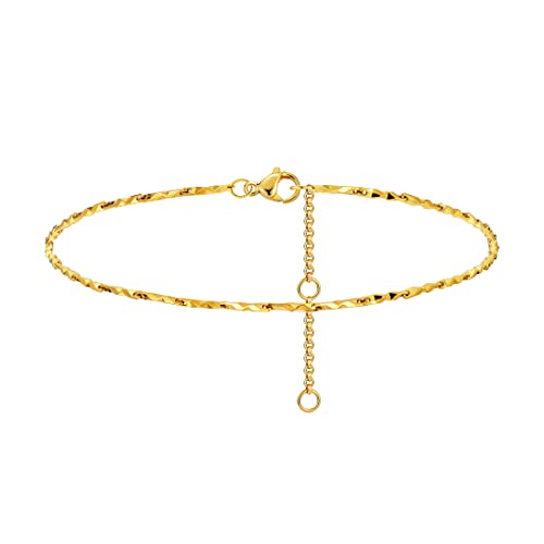 Ladygd Gold Anklets For Women, 14K Gold Plated Ankle Bracelets Adjustable 1.5Mm Bar Link Anklet Simple Jewelry Gifts For Teen Girls 8.66" + 1.5" #TOP7