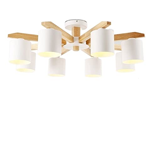 Lustre en bois massif 8 branches blanches style nordique épuré