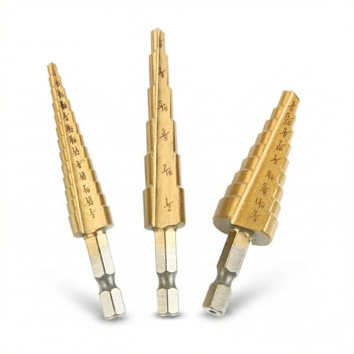 3 PCS Step Drill Bit Set HSS Titanium Unibit Step Drill Bits 3/16 to 1/2 1/4 Hex Shank Stepped Drill Bit for Stainless Steel Aluminum Wood Plastic & Sheet Metal