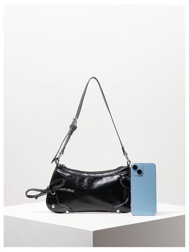 OYOANGLE Women's Bowknot Leather Square Underarm Bag Small Coquette Aesthetic Bags Y2K Shoulder Bags3