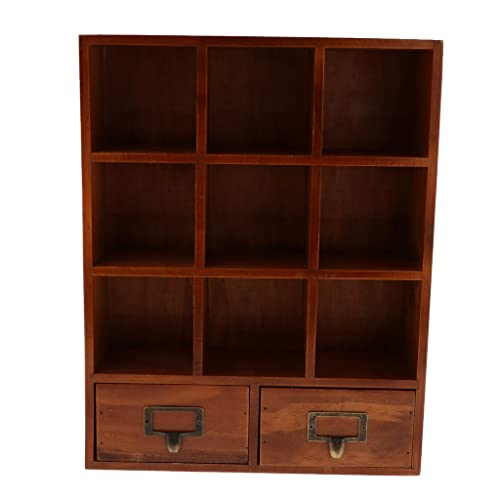Image of 9-Cube Wooden Display Shelf with 2 Drawers Desktop Storage Organizer Brown | Home Decor | Wall Shelves