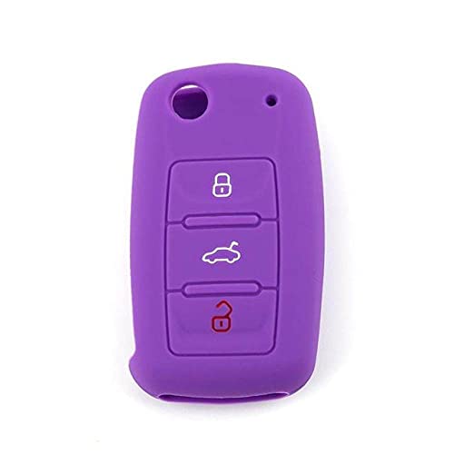 Clé de voiture silicone 3 boutons antichoc violette avec anneau robuste