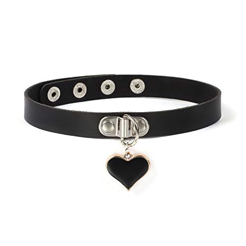 Fashion Girls Love Heart Choker PU Leather Collar Punk Collar Choker Necklace Heart Goth Fans Choker Necklace for Vintage Goth Punk Rocker