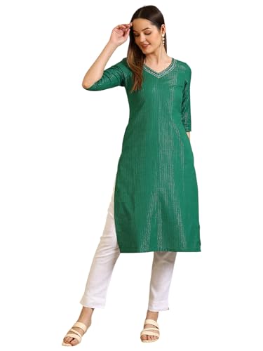 Image of Aurelia Women's Embellished Cotton Lurex Straight Kurta