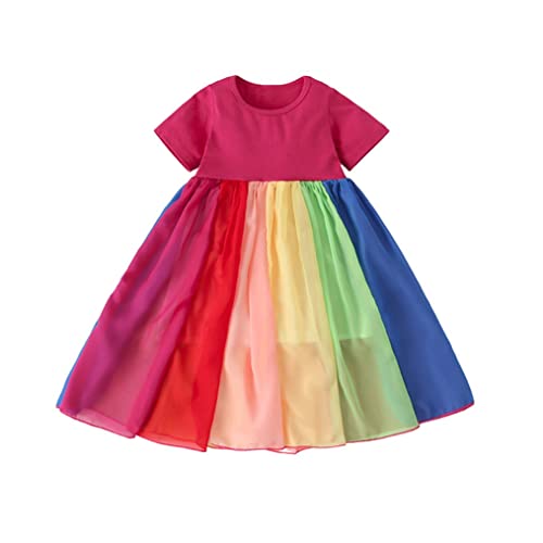 LNICEAR Toddler Kids Baby Girl Summer Dress Casual Rainbow Ruffle Tulle Princess Sundress Birthday Outfits