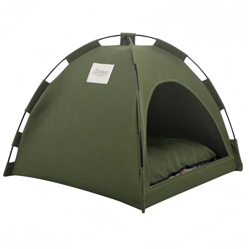 AACV 屋外用防雨キャットテント 折りたたみ式 猫用トイレテント 室内外兼用 ペット用収納バッグ付き オックスフォード生地 高耐久 透湿性 猫用シェルター/冷却器/ペットトイレ トレー付き (M:40*40CM,グリーン)