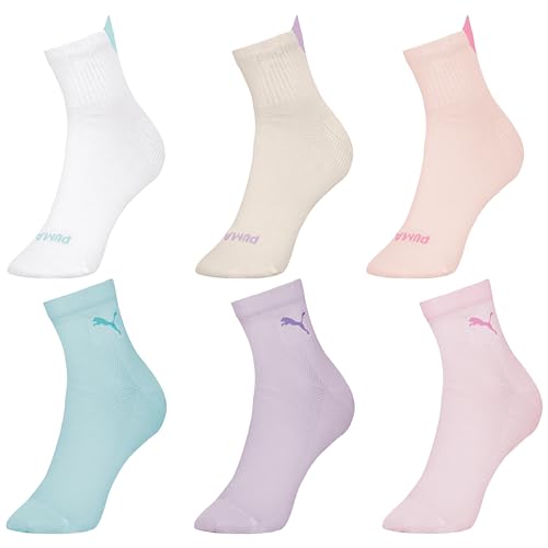 PUMA Kit 6 Meia Colorida Academia Esportiva Cano Médio Feminina Adulto, KIT - A, 34-39