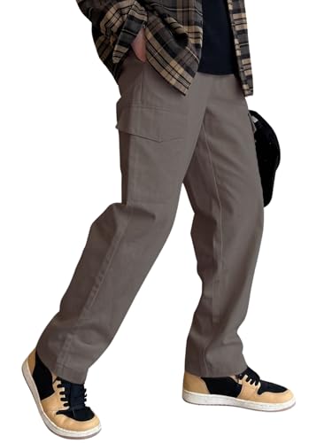 Image of GRECIILOOKS Men Loose Low-Rise Baggy Cargo Pants - Cotton Trousers with Adjustable Drawstring Waist - Casual Streetwear Utility Cargos
