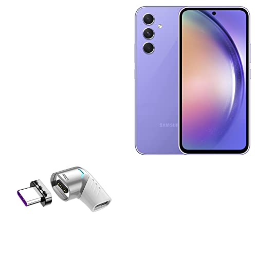 BoxWave Adapter Compatible with Samsung A54 - MagnetoSnap PD Angle Adapter, Magnetic PD Angle Charging Adapter Device Saver - Metallic Silver