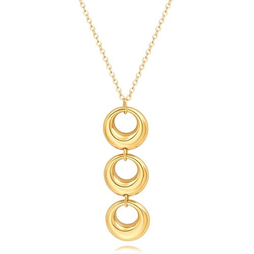 PERNNLA PEARL Simple Gold Plated Chain Long Necklace for Women Trendy Statement Gold Circle Pendant Necklaces Fashion Sweater Necklace