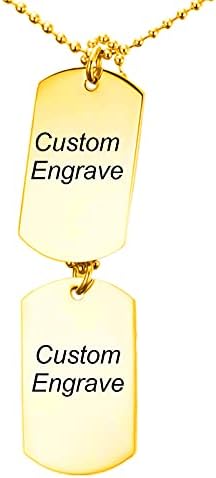 Men's Custom Engraving Stainless Steel Dog Tag Pendant Necklace with 55 cm Chains 2 Packs Shiny Polished Plated Gold/Black/Silver