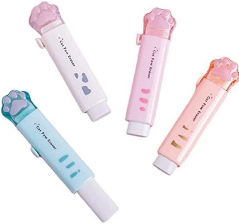 4PCS Eraser Pencil Eraser Cat Paw Shaped Retractable Eraser for Students Kids School Supplies Rubber Erasers Easy Error Correction Use at School Homework Writing Office School Stationery Supplies