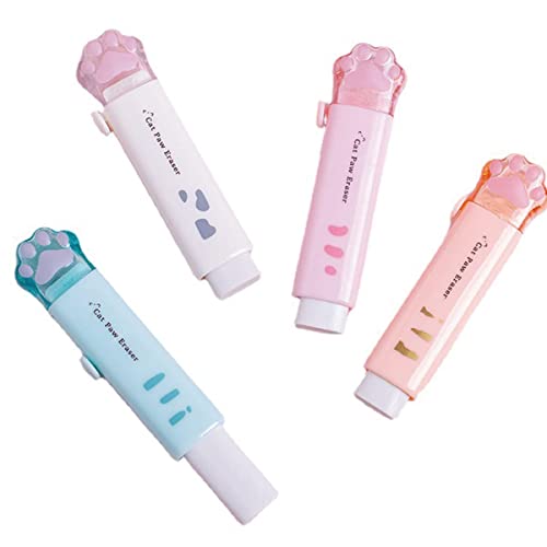 4Pcs Eraser Pencil Eraser Cat Paw Shaped Retractable Eraser For Students Kids School Supplies Rubber Erasers Easy Error Correction Use At School Homework Writing Office School Stationery Supplies #TOP30