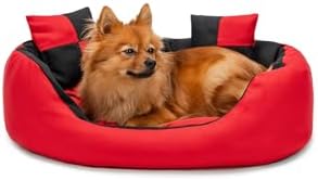 lionto Hundebett 4-in-1 mit Wendekissen, 65 x 50 cm, Schwarz | Robustes, wasserabweisendes Haustierbett mit Oxford-Bezug, herausnehmbarem Kissen und tiefem Einstieg für Hunde und K