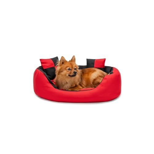 dibea Hundebett Hundekissen Hundesofa abwischbar mit Wendekissen (S) 65x50 cm schwarz/rot