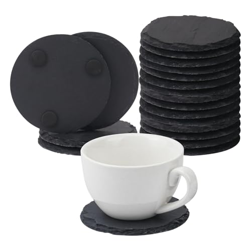 KUKLIPJIM 20 Pack 4 Inch Round Slate Coasters, Black