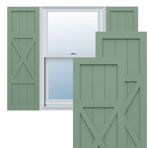 12"W x 61"H True Fit PVC Center X-Board Farmhouse Fixed Mount Shutters,...