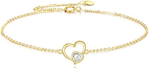 DOVRAN 14K Solid Gold Double Heart Bracelet Heart Jewelry Gifts f...