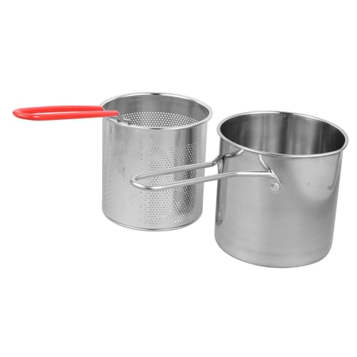 OUNONA 1 Set Stainless Steel Fryer Chip Fryer with Basket Induction Oil Filtration Frying Pot Cookware Cooking Frying Pan with Lid Turkey Fryer Pot Deep Fryer Basket Small Slotted Silver
