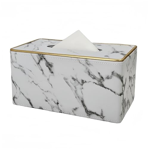 PU Leather Tissue Box, Napkin and Facial Tissue Holder, Pumping Paper Case,Suitable for Home,Office,Restaurant,Bar and Hote Etc (Marble)