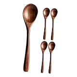 Cabilock 5 Piezas Cucharas de Madera Japonesas para Mango Cucharas Seguras con Redondeados para Azúcar Café Helado y Mermelada