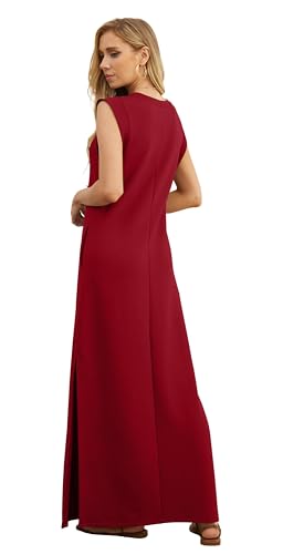 Image of GRECERELLE 2026 Women Year-Round Casual Round Neck Loose Split Wrinkle-Free Long Maxi Vacation Dress with Pockets (XXS-4XL)
