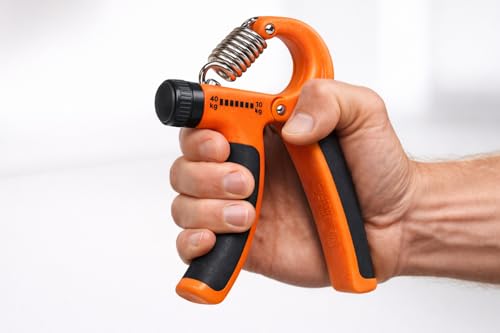 Image of Kin-Kart Adjustable Hand Gripper, Orange and Black, Steel Spring Construction, 10-40kg Resistance Range, Ergonomic Comfort Grip, for Hand Strength Training (ORANGE, 10-40 KG)