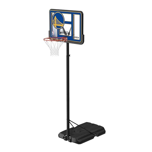 Image of Lifetime NBA Golden State Warriors Portable Basketball Hoop, Adjustable Height 7.5-10 Ft, 44 Inch Shatterproof Fusion Backboard, Base with Wheels