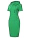 MISSKY Women Short Sleeve Pocket Knee Length Slim Pullover Hoodie Dress (Green,XL