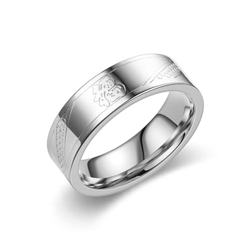 Dsnyu Anillos de compromiso de acero inoxidable para mujer, de 6 mm, con alianza de boda china Fu, J 1/2, Sin piedras preciosas