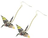 CutieJewelry Origami Crane Bird Dangle For Women or Girls Cute Pretty Earrings (Black)