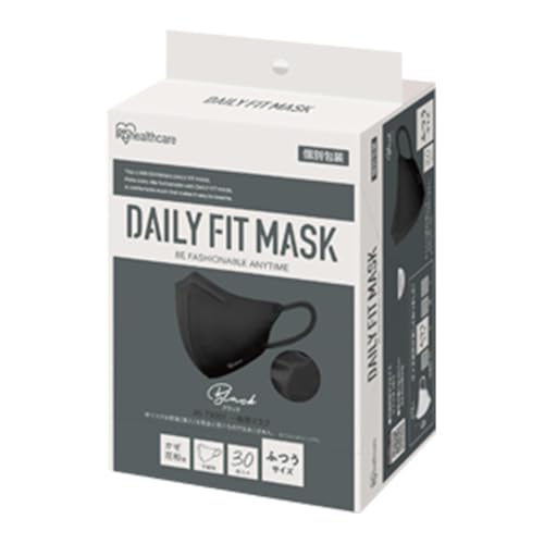 アイリスオーヤマ 立体マスク 30枚入 ブラック ふつうサイズ 個包装 不織布マスク DAILY FIT 耳が痛くならない RK-F30BK
