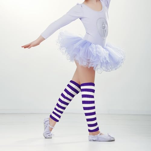 Image of Benefeet Striped Leg Warmers for Women & Girls - Ribbed Knit Soft Colorful Long Warmers for 80s 90s Dance Party