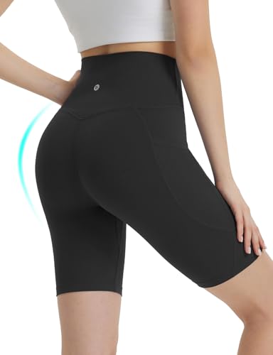 baleaf Women's 8" Biker Shorts Super High Waisted Tummy Control Yoga Workout Gym Short with Pockets2