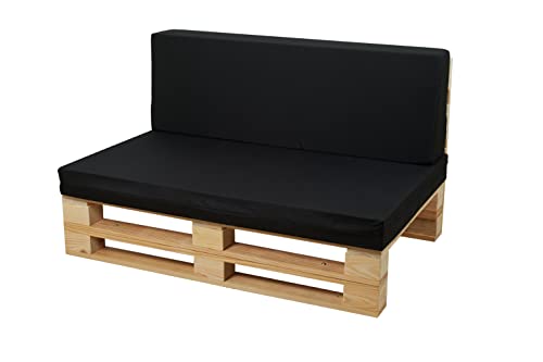 Conjunto Completo de Sofa de palets + Conjunto de Cojines (Microfibra, Negro, 100x60cm)