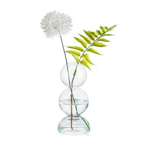 Glasseam JarróN PequeñO para Flores, Floreros De Cristal Lindos para La DecoracióN, EstéTico Florero Redondo Transparente para Tulipanes Rosas, Bud Vases Bola De DiseñO úNico JarróN De Burbujas