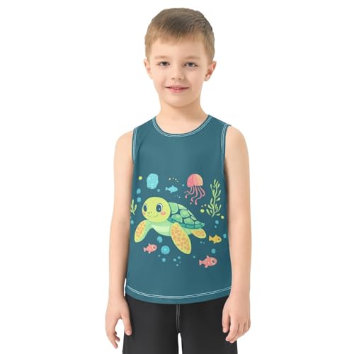 Turtle Fishes Sea Blue Boys Tank Tops Toddler Tank Top Shirts Undershirts Quik Dry for Boy,3T2