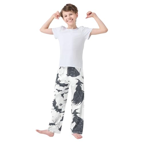 ZZXXB Witch with Bat Boys Long Pants Soft Trousers Elastic Waist Kids Lounge Bottoms with Pockets S-XL3