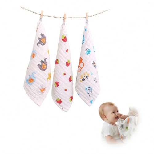 Image of BabyGo Muslin Baby Washcloths - 6 Layer Ultra Soft Cotton Baby Towels | Highly Absorbent Face Towels for Newborns, Kids & Toddlers | Quick Dry Burp Cloths & Bath Essentials - Pack of 3