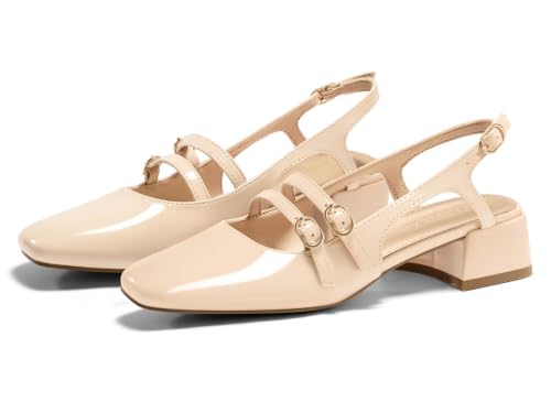 Image of Coutgo Women's Mary Jane Chunky Low Heels Slingback Pumps Closed Square Toe Wedding Dress Shoes