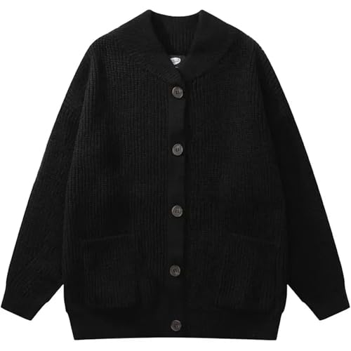 Mens Knitted Cardigan Loose Fit Casual Round Collar Buttons Long Sleeve Sweater Outerwear3