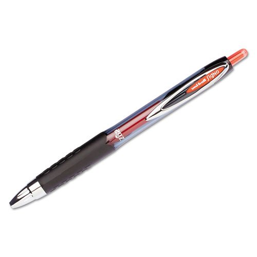 Image of uni-ball 207 Retractable Fraud Prevention Gel Pens, Medium Point, 0.7 mm, Black Barrels, Red Ink, Pack of 12