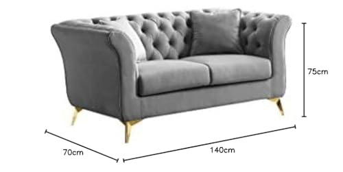 Image of Luxury Velvet 2 Seater Chaise Lounge Sofa - Tufted Chesterfield Modern Couch with Button Tufted Back Elegant Lounge Couch for Living Room, Bedroom, Office