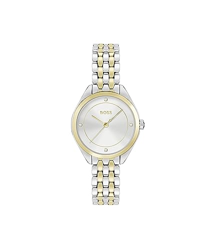 BOSS Mae Qtz Basic Slim Silver White Round Dial Womens Watch|Two Tone Stainless Steel Material|Silver Color Band - 1502724 (B0CD7L1TJF) Amazon Price History, Amazon Price Tracker