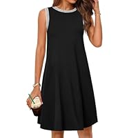 MEROKEETY Women's Summer Spring Casual Beach Sundress 2025 Vacation Sleeveless Tank Crewneck Loose Coverup Mini Dresses, Black, XX-Large