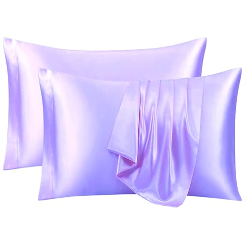 Image of RAGGLE Satin Silk Pillowcase for Hair and Skin Standard Size 18 inchX 28 inch with Soft Breathable Smooth Cooling Pillow Covers for Sleeping or Pillow Protector (4, Purple)